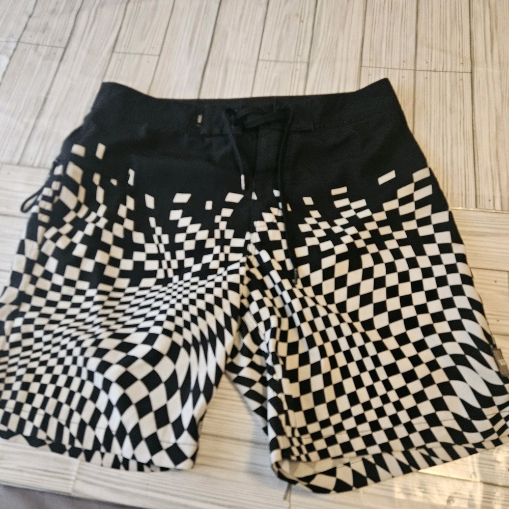 Vans 18" 4-Way Stretch Swim Board Shorts Mens‎ 29 Black & White Graphic Design